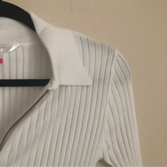 White double zip ribbed long sleeve top. Size small - Picture 4 of 6